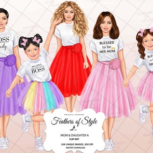 Muttertag Clipart, Mädchen Clipart, Mutter Tochter Clipart, Mode Mädchen Clipart, Tochter Clipart, Mode Illustration