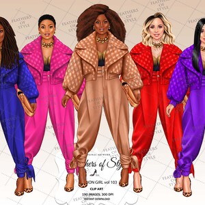 Fashion clipart, Fashion girl clipart, Boss lady clipart, Boss babe clipart African American clipart Afro girls clipart