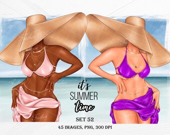 Clipart de garota de verão, clipart de garota de praia, clipart de garota de moda, ilustração de moda, clipart de Boss Babe, clipart afro-americano