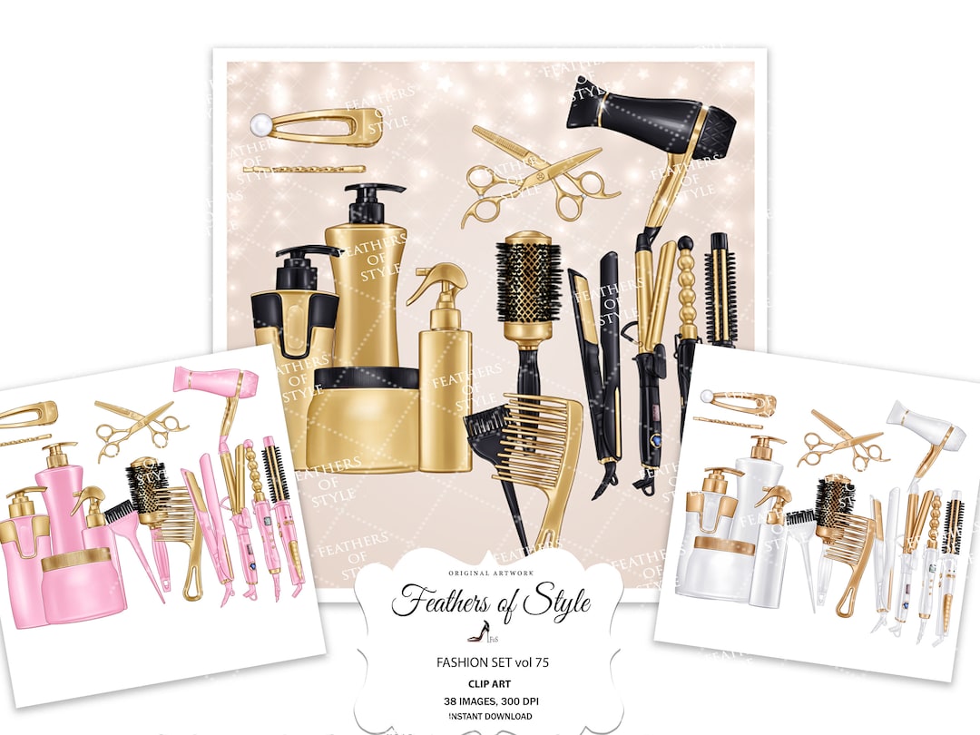 Hair Dresser Accessories Clipart, Hairstyle Products Clipart, Hair ...