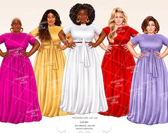 Clipart de garota da moda, Ilustração de moda, Clipart de chefe, Clipart de mulher curvilínea, Clipart de afro-americana, Clipart de garotas afro