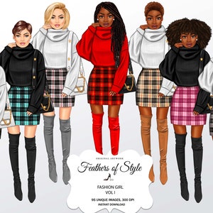 Fashion girl clipart, City girl clipart, Fashionable woman clipart, Fashionable girls clipart, African American clipart, Afro girls clipart