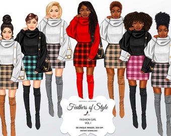 Fashion girl clipart, City girl clipart, Fashionable woman clipart, Fashionable girls clipart, African American clipart, Afro girls clipart