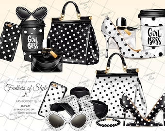 Fashion accessories clipart, Fashion clipart, Fashion set clipart, Fashion Illustration, Bag clipart, Shoe clipart, Hat clipart