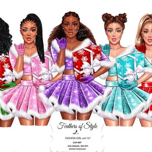 Christmas girl clipart, Christmas Clipart, Santa girl clipart, Holiday clipart, Xmas Clipart, African American clipart
