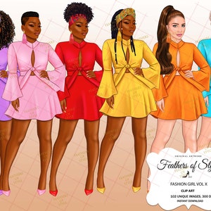 Fashion girl clipart, Fashion Illustration, Fashionable girls clipart, Natural hair clipart, African American clipart, Afro girls clipart