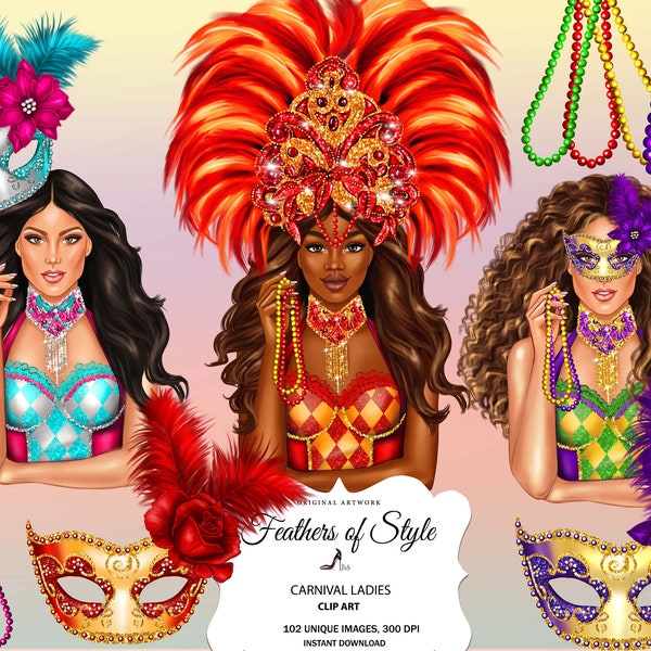 Carnival girl clipart, Mardi Gras girl clipart, Venice carnival clipart, Fashion girl clipart, Carnival clipart, Afro girl clipart