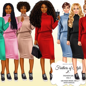 Fashion girl clipart, Fashionable woman clipart, City girl clipart, Fashionable girls clipart, African American clipart, Afro girls clipart