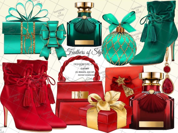 Christmas fashion set, Fashion accessories clipart, Planner stickers, Accessories clipart Fashion set clipart Bag clipart Shoe clipart