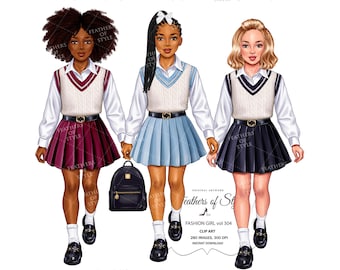 Clipart uczennicy, Clipart uczennicy, Clipart dziewczyny mody, Clipart dziewczyny powrotu do szkoły, Clipart Afroamerykanki, Clipart dziewczyny Afro