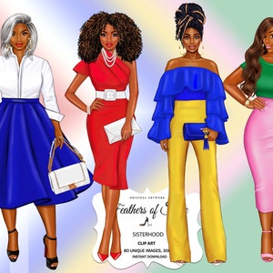 Sorority clipart, Sisterhood clipart, Afro girls clipart, Girl Boss Fashion, Fashion clipart, African American