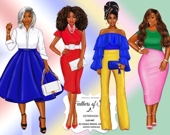 Sorority clipart, Sisterhood clipart, Afro girls clipart, Girl Boss Fashion, Fashion clipart, African American