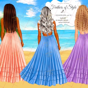 Summer girl clipart, Beach clipart, Summer clipart, Summer Illustration, Beach going clipart, Afro girl clipart