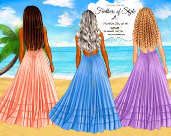 Summer girl clipart, Beach clipart, Summer clipart, Summer Illustration, Beach going clipart, Afro girl clipart