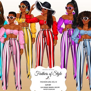 Fashion girl clipart, Fashion illustration, Fashionable women clipart, African American clipart, Afro girls clipart