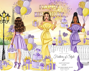 Grattis på födelsedagen Clipart, fest Clipart, grattis på födelsedagen, födelsedagsflicka, present, ballonger, födelsedagstårta, champagne