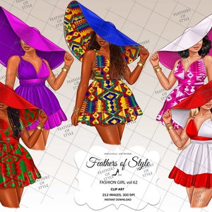 Summer girls clipart, Beach time clipart, Beach Girls clipart, Fashion girl clipart, Afro girls clipart