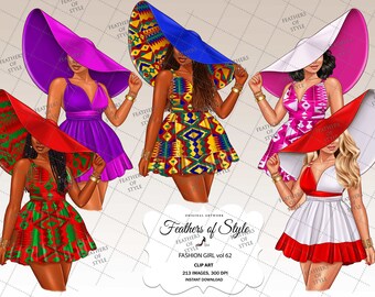Clipart de garotas de verão, Clipart de praia, Clipart de garotas de praia, Clipart de garotas da moda, Clipart de garotas afro
