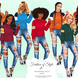 Sport Mädchen Clipart, Fussball Mädchen Clipart, Casual Mädchen Clipart, Mode Mädchen Clipart, Afroamerikaner Clipart, Afro Mädchen Clipart