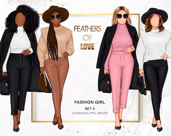 Lady boss clipart, Boss Babe clipart, Planner Girl Clipart, Fashion Girl Clipart, Boss Girl clipart, Afro girl clipart