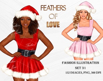 Christmas girl clipart, Christmas clipart, Santa girl clipart, Xmas clipart, Winter clipart, Boss babe clipart, African American clipart