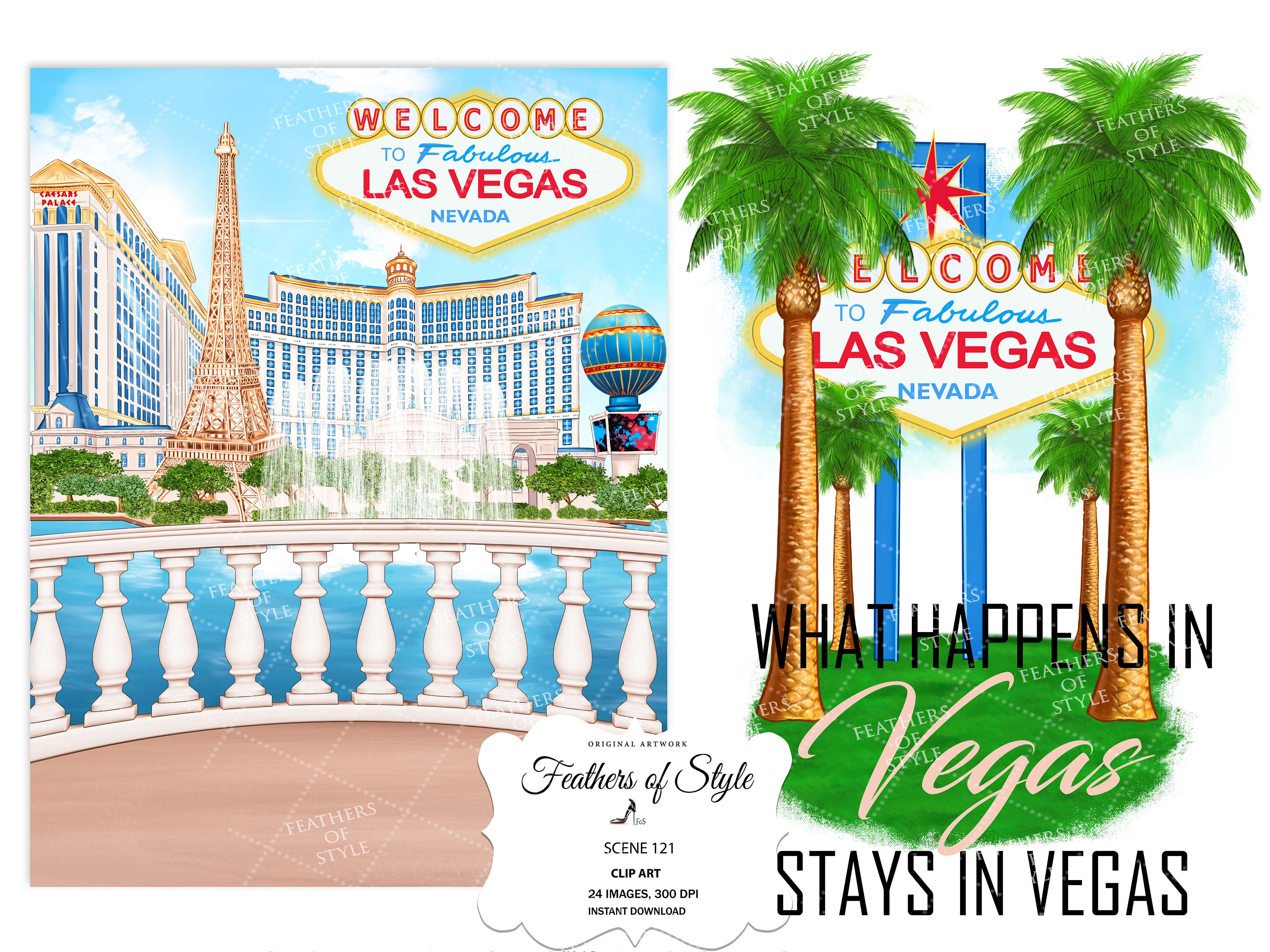 LA Scene, Las Vegas Illustration, Las Vegas Scene, Las Vegas