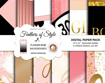 Girl Boss Basic Papers, Girl boss Patterns, Planner Digital Paper, Pastel Spring, Pastel Patterns, Pastel Colors