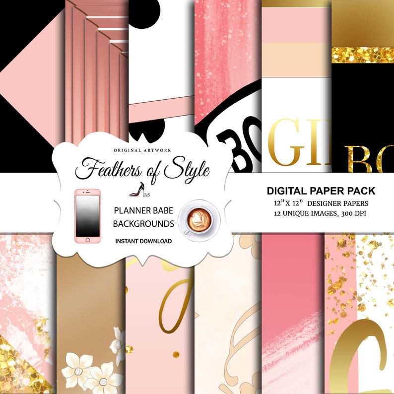 Girl Boss Basic Papers Girl Boss Patterns Planner Digital Etsy