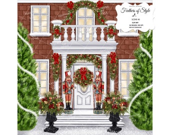 Christmas house scene, Christmas house illustration, Christmas clipart, Holiday clipart, House background, House clipart
