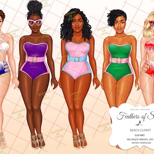 Swimwear girl clipart, Beach time clipart, Summer girls clipart, Beach Girls clipart, Fashion girl clipart,  Afro girls clipart