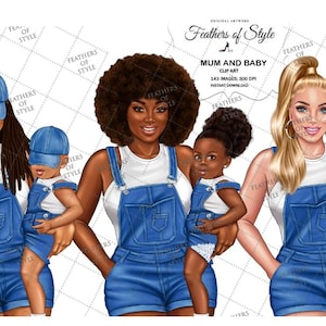 Mother&#39;s Day Clipart, Girl Clipart, Mother Daughter clipart, Baby clipart, Mother son clipart, African American Mother Daughter