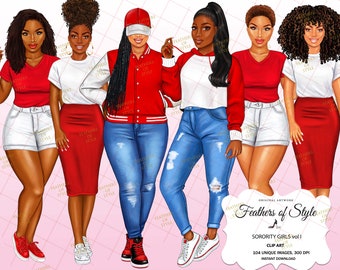 Sorority clipart, Sisterhood clipart, Afro girls clipart, Girl Boss Fashion, Fashion clipart, African American, Afro woman
