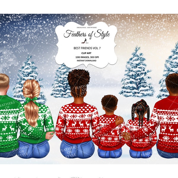 Christmas family clipart, Best friends clipart, Family clipart, Family illustration, Friends clipart, Afro girls clipart