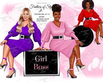 Boss Babe Clipart, Business Frau Clipart, Lady Boss Clipart, Planer Girl Clipart, Boss Mädchen Clipart, Fashion Illustration