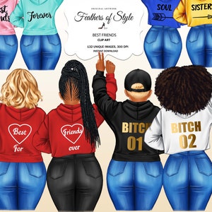 Clipart de melhores amigas, clipart de irmãs de alma, clipart de besties, clipart de amigos, clipart de Bff, clipart de meninas jeans