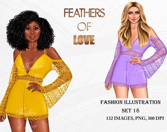 Clipart de garota de verão, clipart de garota de praia, clipart de garota de moda, ilustração de moda, clipart de Boss Babe, clipart afro-americano