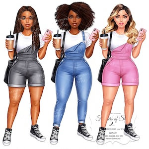 Denim girl clipart, Denim clipart, Boss babe clipart, Fashion girl clipart, Jeans Girl Clipart, African American clipart Afro girls clipart