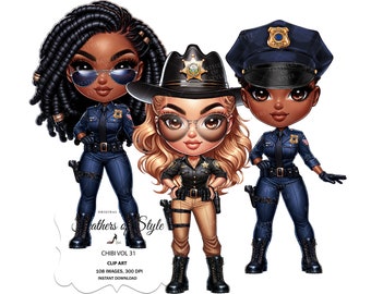 Police Chibi doll clipart, Cop Chibi doll clipart, Sheriff Chibi girl clipart, Cheerleader Officer Clipart, Police Chibi clipart