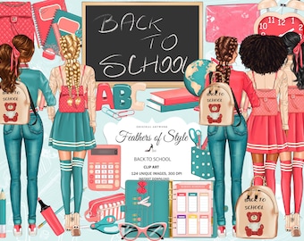 Back to school clipart, Schoolgirl clipart, School time clipart, School stickers, School illustration, School Planner