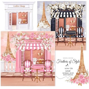 Shop scene, Coffee shop illustration, Coffee shop clipart, Coffee shop scene, Paris illustration