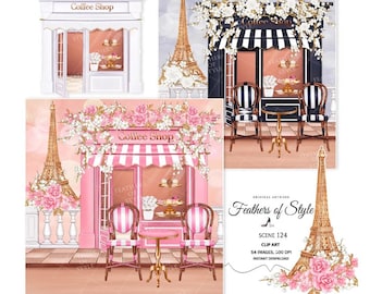 Shop scene, Coffee shop illustration, Coffee shop clipart, Coffee shop scene, Paris illustration
