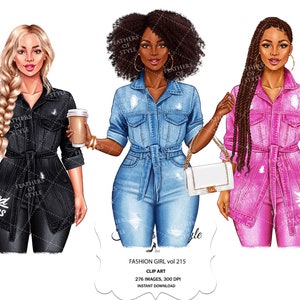 Denim Mädchen Clipart, Curvy Mädchen Clipart, Fashion Mädchen Clipart, Jeans Mädchen Clipart, African American Clipart, Afro Mädchen Clipart