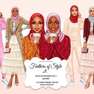 Muslim clipart, Muslim women clipart, Hijab clipart, Afro girl clipart, Fashion Illustration