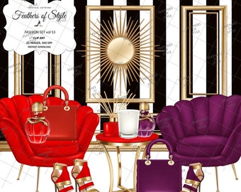 Mode accessoires clipart, Mode clipart, Fashion set clipart, Fashion Illustratie, Tas clipart, Schoen clipart