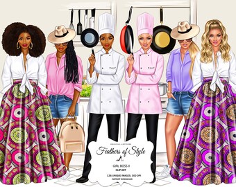 Girl Boss clipart Chef clipart Woman Chef clipart Career Girl clipart Fashion girls clipart Fashionable women clipart Afro Girls