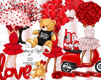 Valentines Day Clipart, Valentine's Day, Engagement Clipart, Fashion Illustration, Love Couple Clip Art, Valentines Day Stickers Love