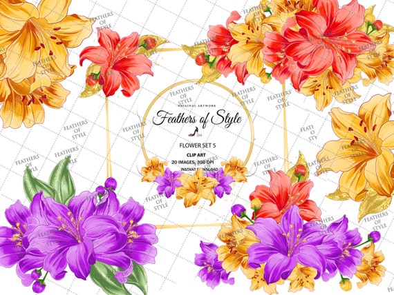 Floral Clipart, Flower Clipart, Lily clipart, Summer Clipart, Floral elements,  Floral Planner Supplies