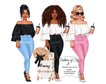 Travel girl clipart, Travel clipart, Holiday clipart, Vacay clipart, African American clipart, Luggage clipart, Afro girl clipart