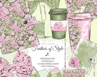 Spring Clipart, Brunch clipart, Tea Party clipart, Tea time clipart, Garden Tea Party, Sunday Brunch, Stationery Clipart