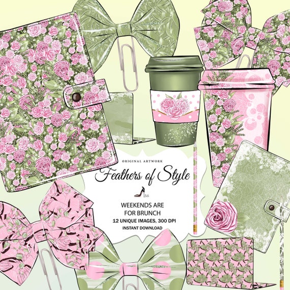 Spring Clipart, Brunch clipart, Tea Party clipart, Tea time clipart, Garden Tea Party, Sunday Brunch, Stationery Clipart
